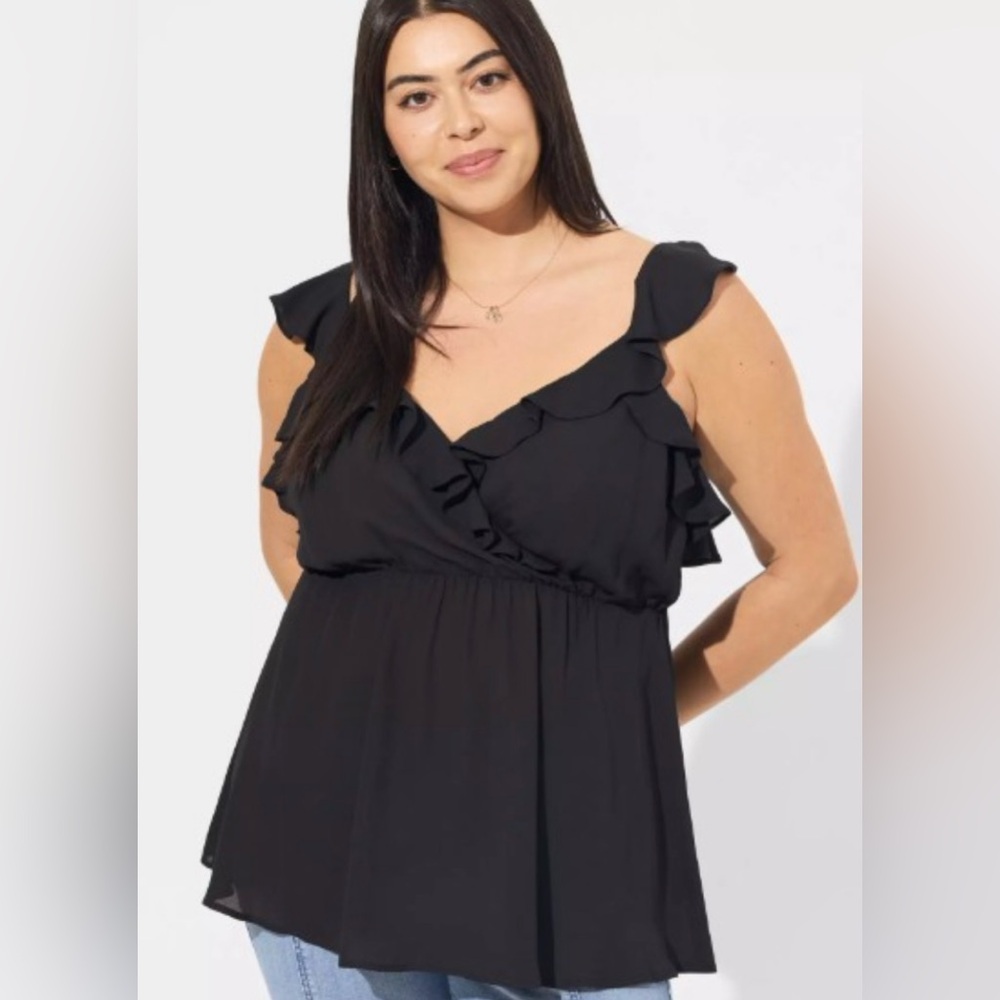 Torrid NWT Black Peplum Georgette Ruffle Surplice Tank Top size 5x